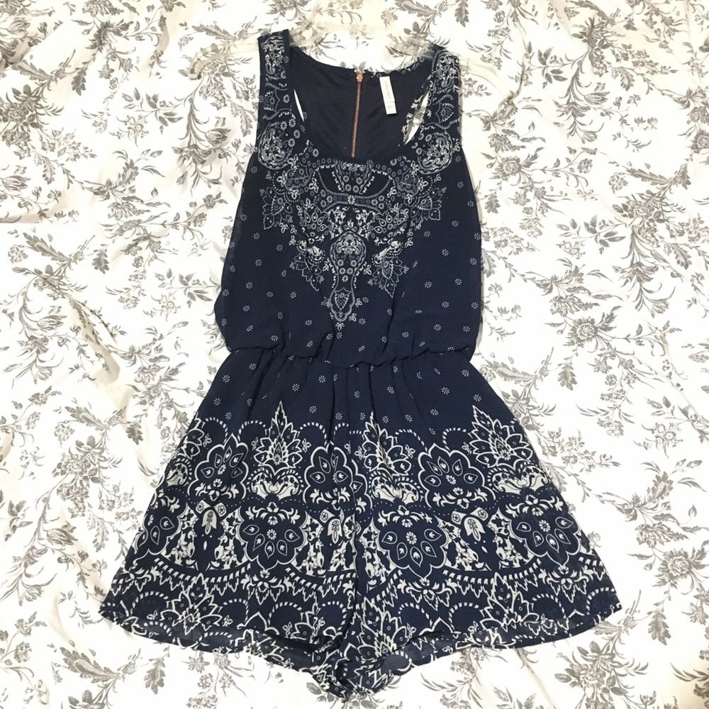 Xhilaration Navy Printed Romper